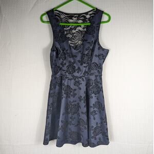 Three Pink Hearts L Navy Floral Lace Skater Dress Sleeveless Fit Flare Lined